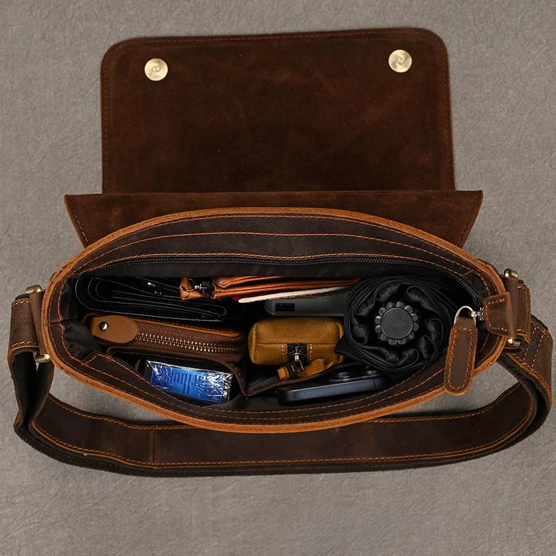 Sac messager Vintage en cuir véritable pour hommes, sac à bandoulière épais en cuir de vache, petit 