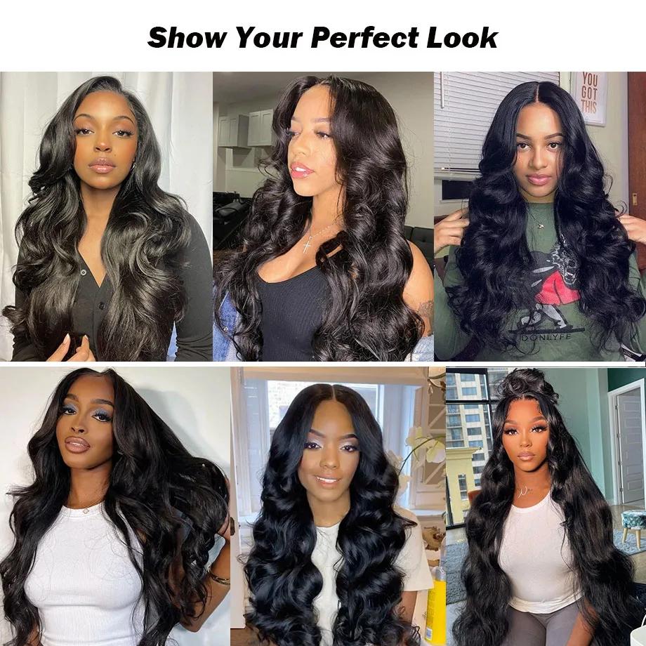 Perruque Lace Front Wig Body Wave Naturelle Sans Colle, Cheveux Humains, 13x6 HD, 13x4, 30-34 Pouces