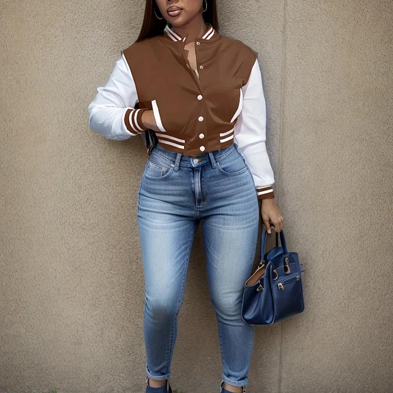 Veste de baseball à simple boutonnage pour femmes, veste assortie, européen et N, document, printemp