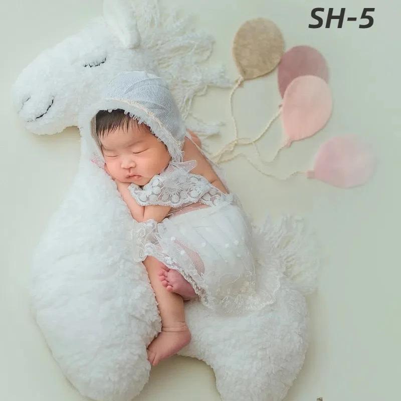 Accessoires photo nouveau-né licorne : coussin, couverture, tapis studio photo pour séances mignonnes