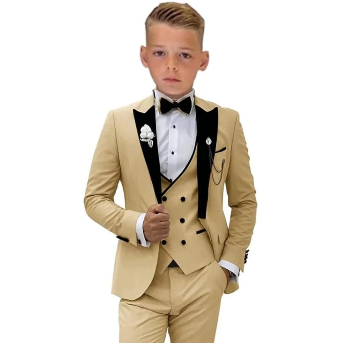 Ensemble de costume à col en velours pour enfants de 3 à 14 ans, costumes de mariage trois pièces po