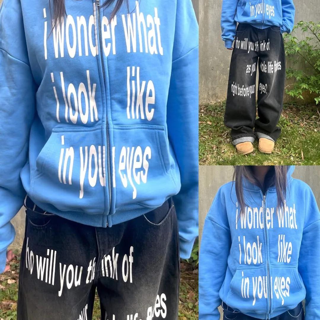 Sweat-shirt à manches longues avec fermeture éclair imprimée avec lettres personnalisées, pull à cap