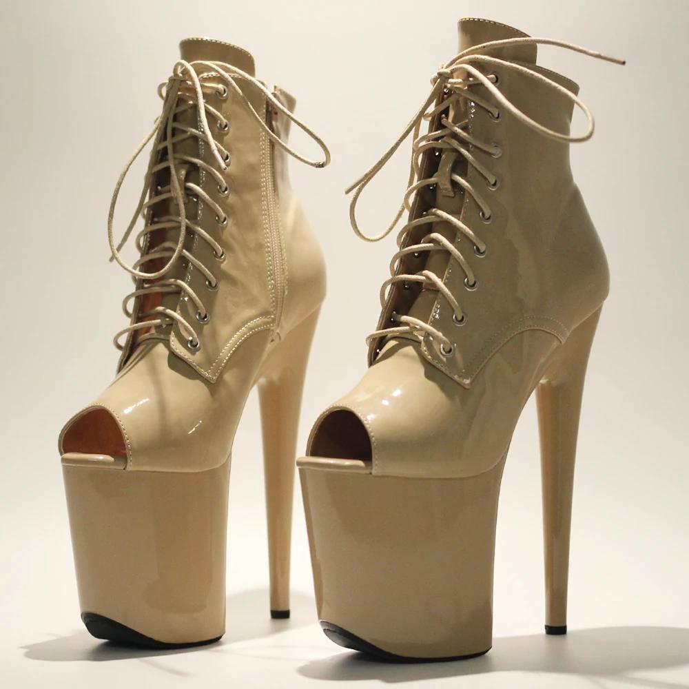 Chaussures brillantes beiges à talons hauts de 20CM pour bottines de pole dance Striptease