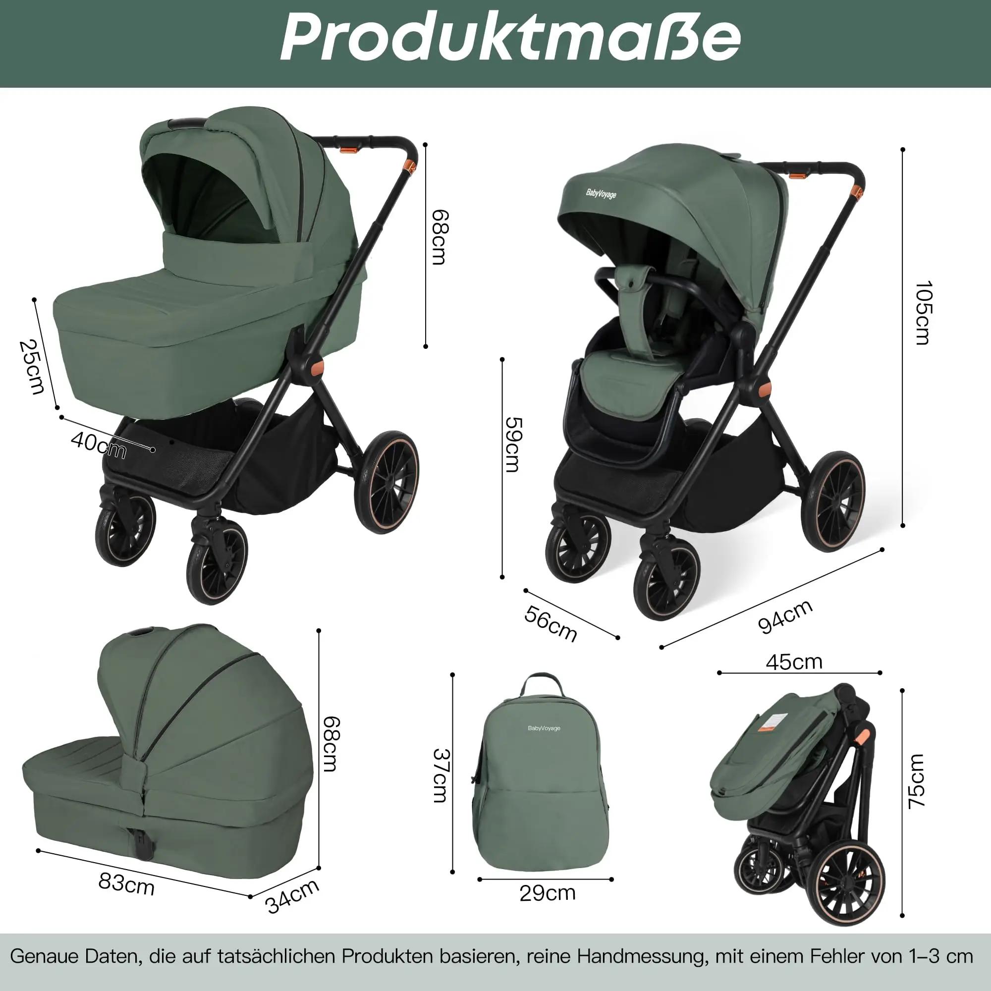 Poussette bébé 3 en 1 avec siège auto I-Size, cadre en aluminium, poussette pliable 0-26 kg, pousset
