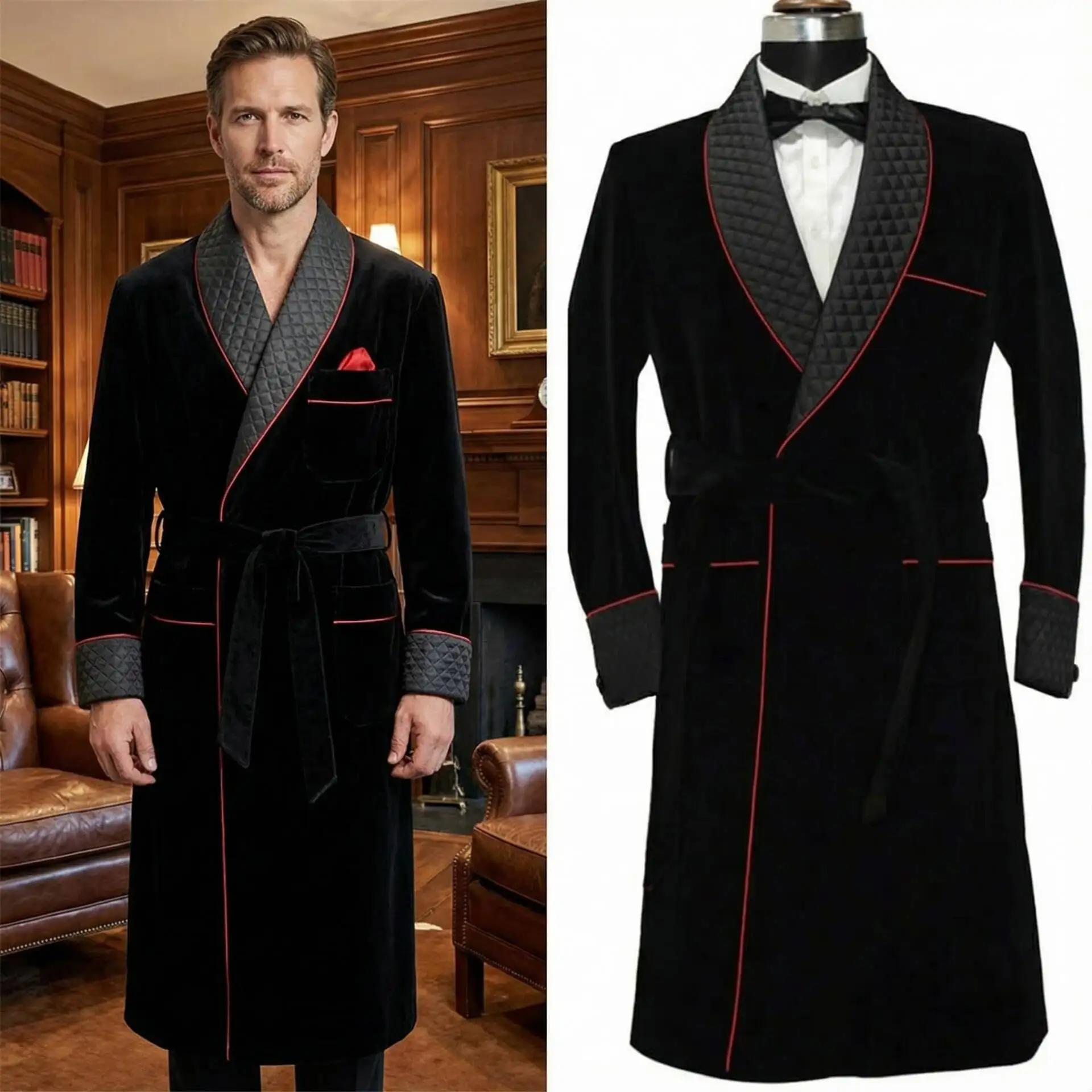 Veste longue en velours pour fumer, manteau de marié à revers châle, costume Terno pour hommes, Blaz