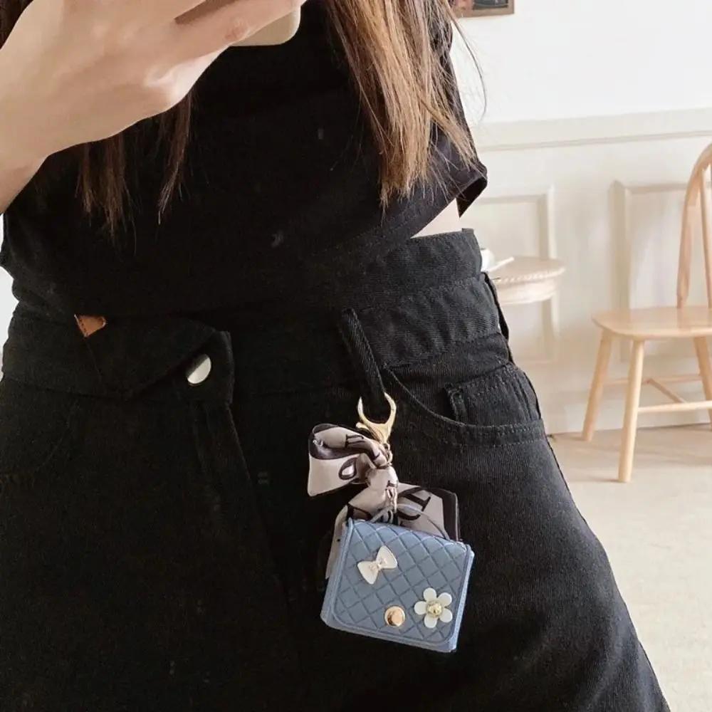 Sac de rangement pour écouteurs en cuir, Mini porte-clés créatif, pendentif de couleur unie, étui po