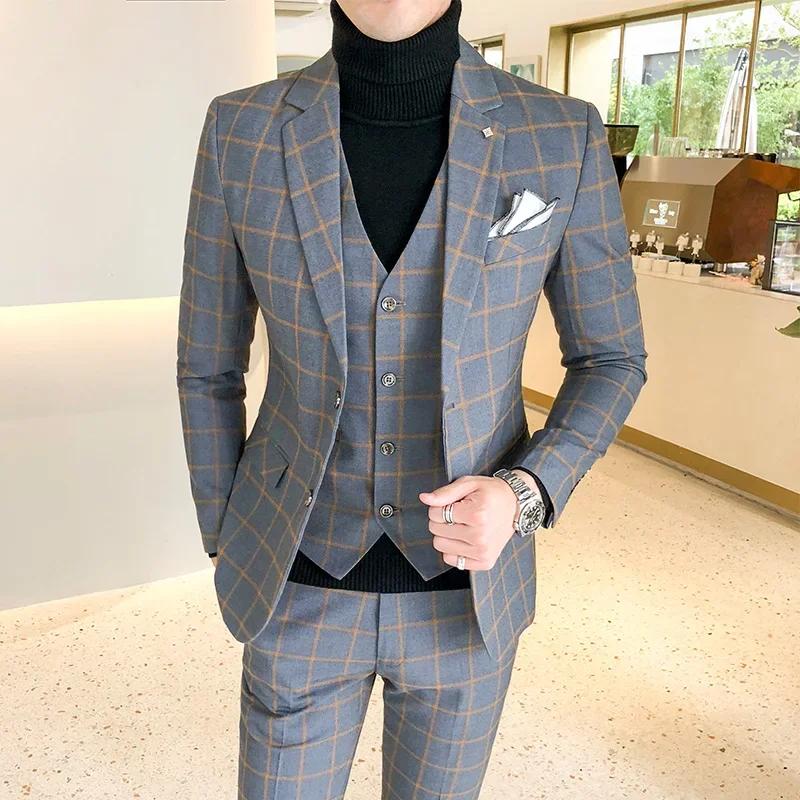Ensemble de blazer et pantalon émaillé pour hommes, costume de performance, robe de mariée du marié,