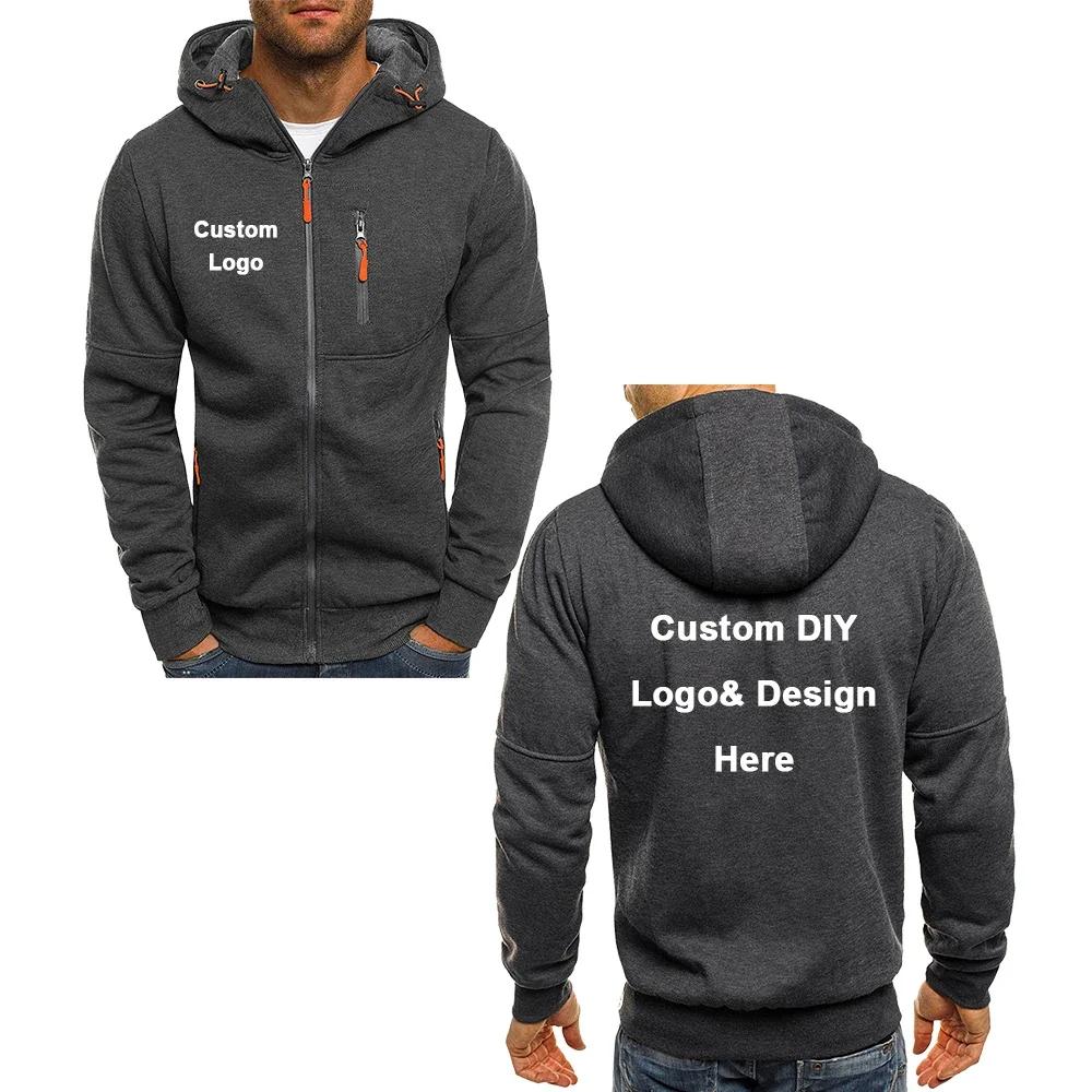 Veste à capuche avec fermeture éclair pour hommes, avec poches, texte d'image de logo personnalisé, 