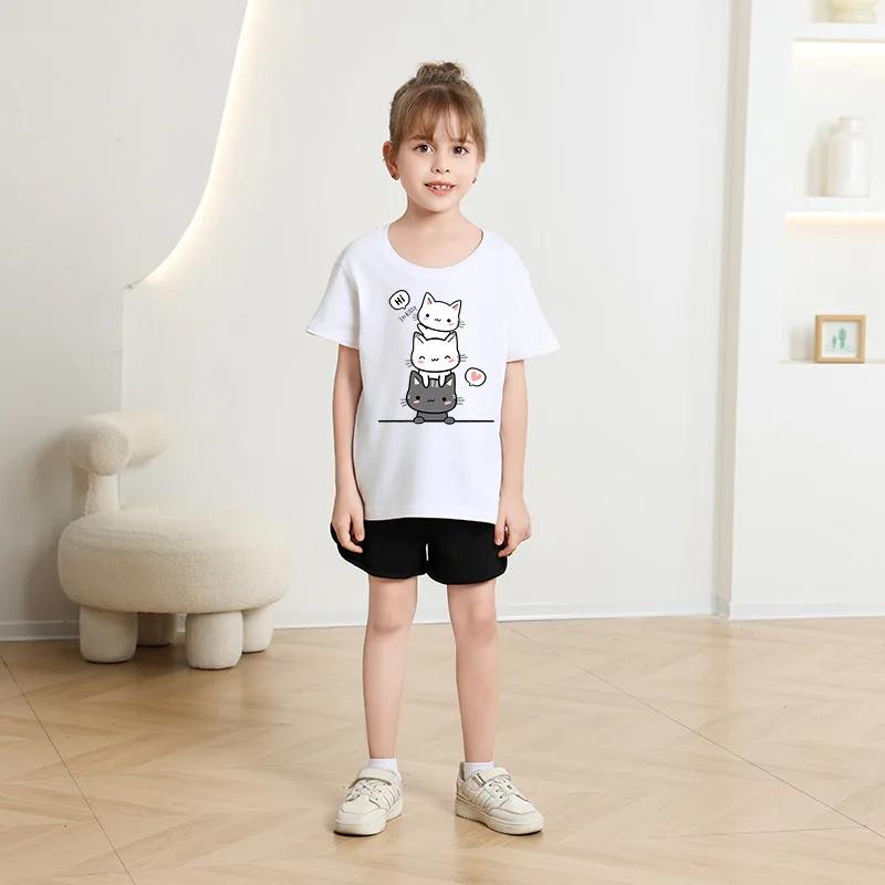 T-shirt à manches courtes et col rond pour bébé fille, vêtement d'été tendance, couleur bonbon, impr