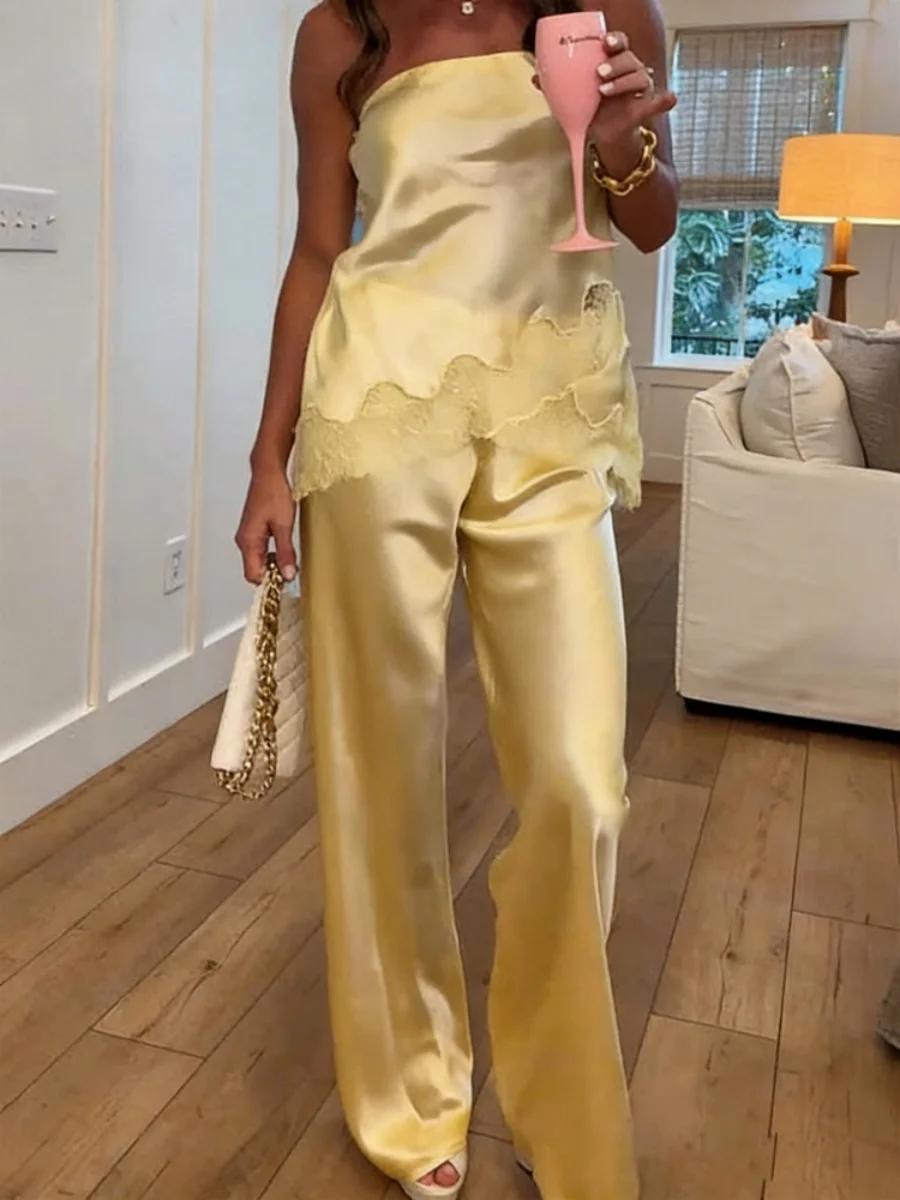 Nouveau pantalon large en satin de soie pour femme, taille basse, style baggy Y2K, pour les fêtes, l