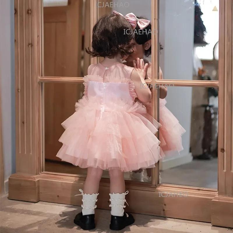 Robe de princesse rose pâle de qualité supérieure pour bébé, costume formel de demoiselle d'honneur 