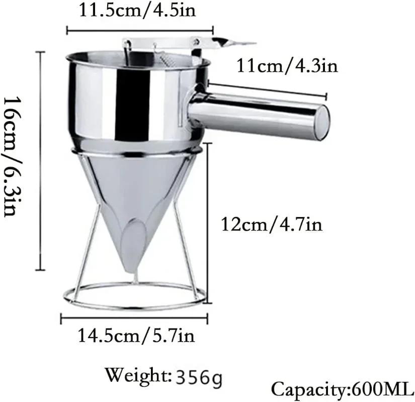 Distributeur d'entonnoir en acier inoxydable avec support, pour cupcakes, crêpes, pâte, poulpe, boul