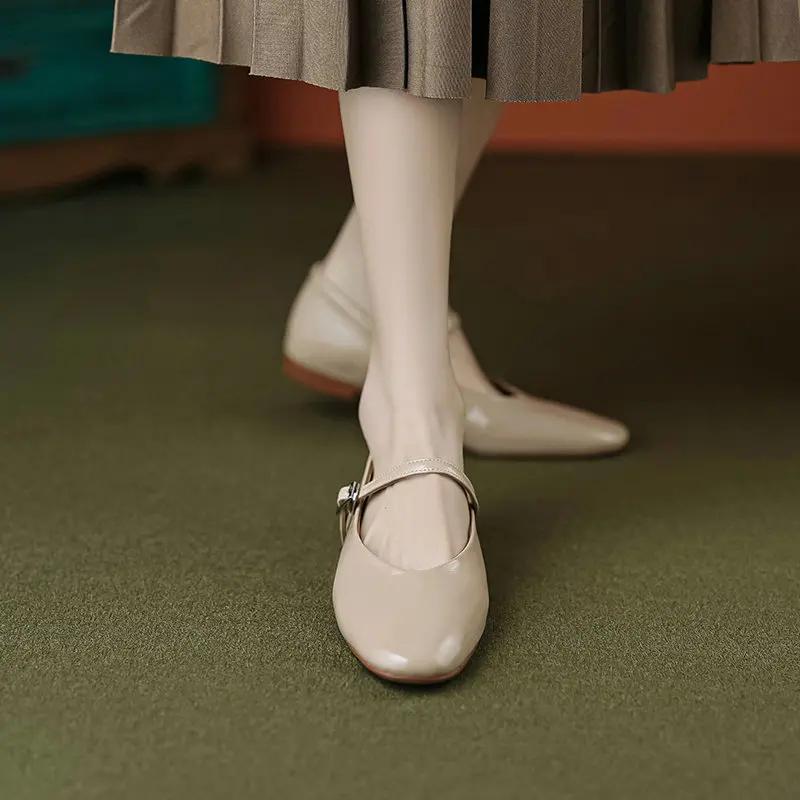 Call TAA-Chaussures plates en cuir véritable pour femme, chaussures de travail rondes, Mary Janes, p