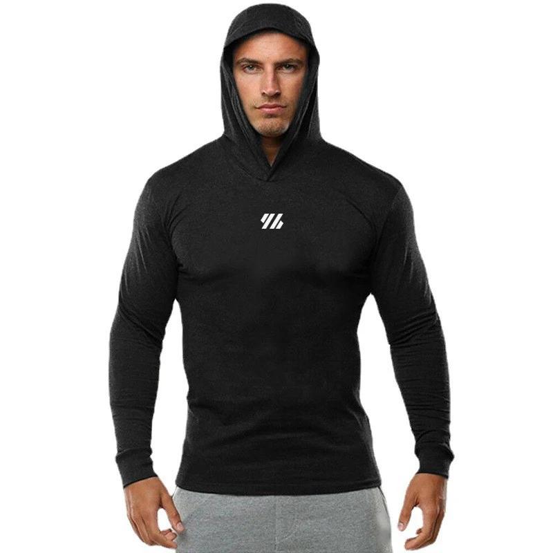 Automne coton respirant décontracté à capuche T-Shirts hommes coupe ajustée à manches longues chemis