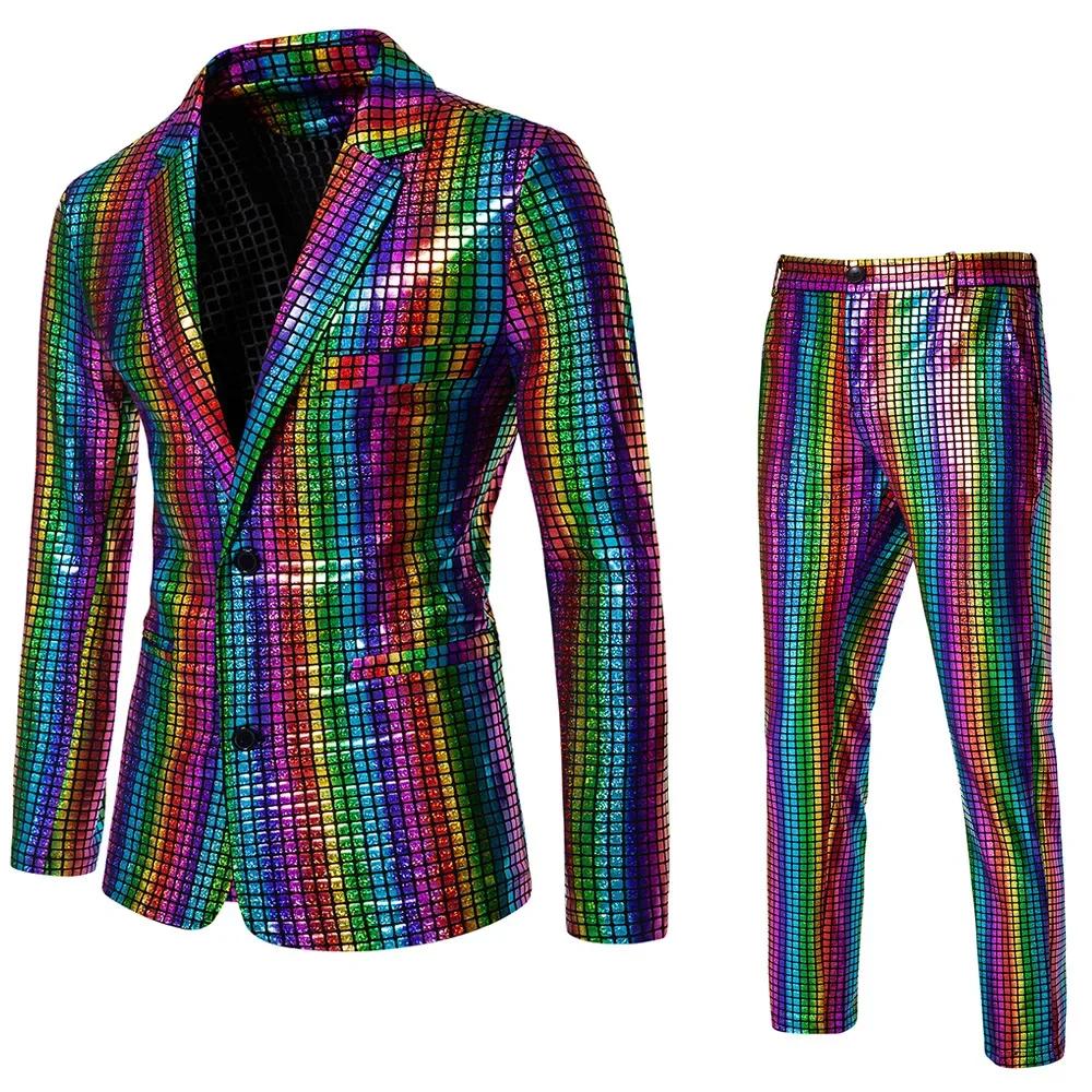 À la mode nouveaux hommes paillettes marquage à chaud costume Disco Cosplay fête scène discothèque b
