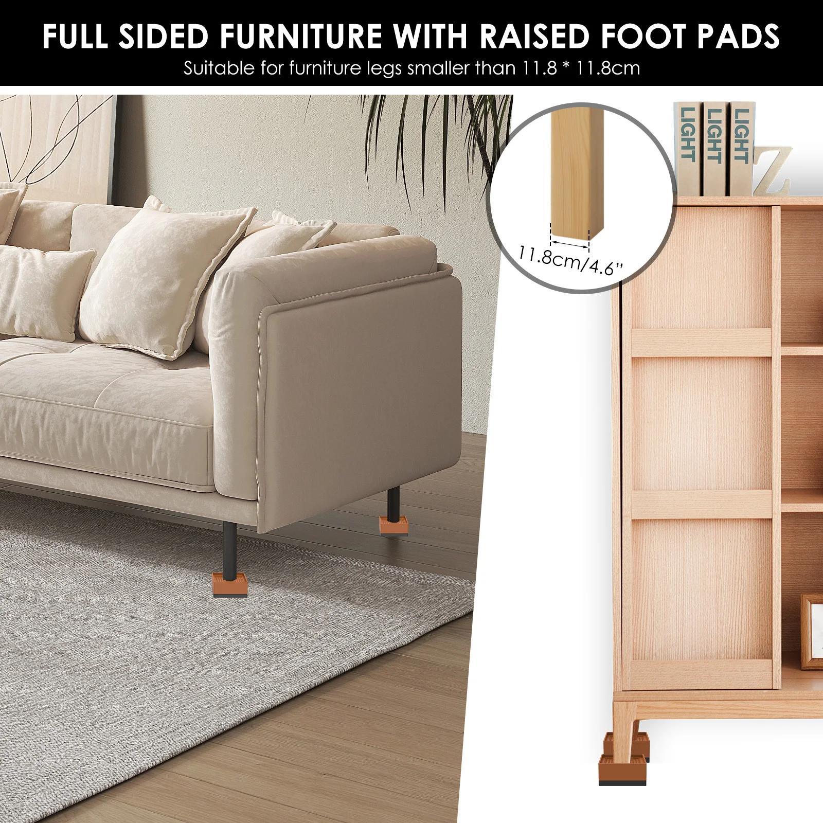 Rehausseurs de lit antidérapants, 4 pièces, pieds de meubles empilables, côté L/côté complet, tapis 