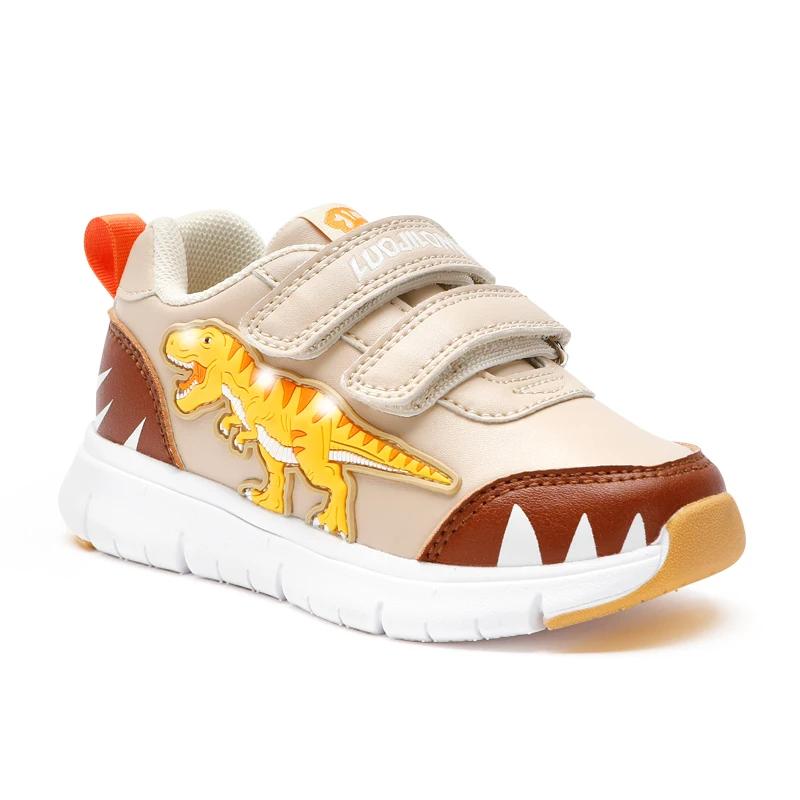 EXDINO dinosaure bébé enfants LED T-REX cuir automne nouveaux garçons filles clignotant baskets écla