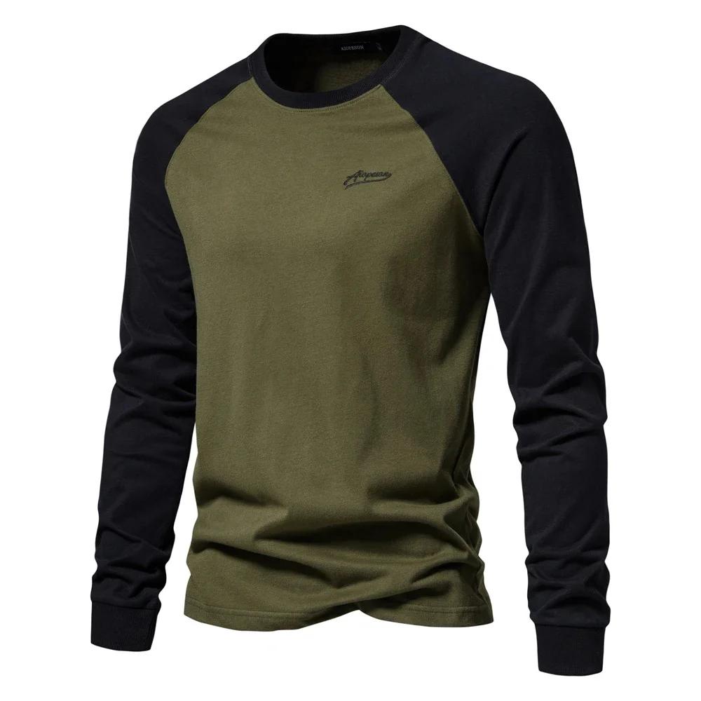 AIOPESON hommes T-shirts 100% coton à manches longues col rond Pactwork décontracté T-shirts pour ho