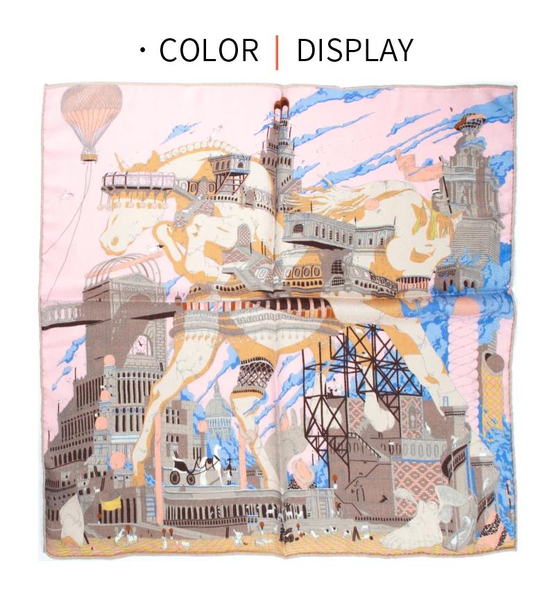 Écharpe pour femme en 30% soie et 70% laine, 65 cm carré, rose, imprimé steampunk, douce, chaude, re