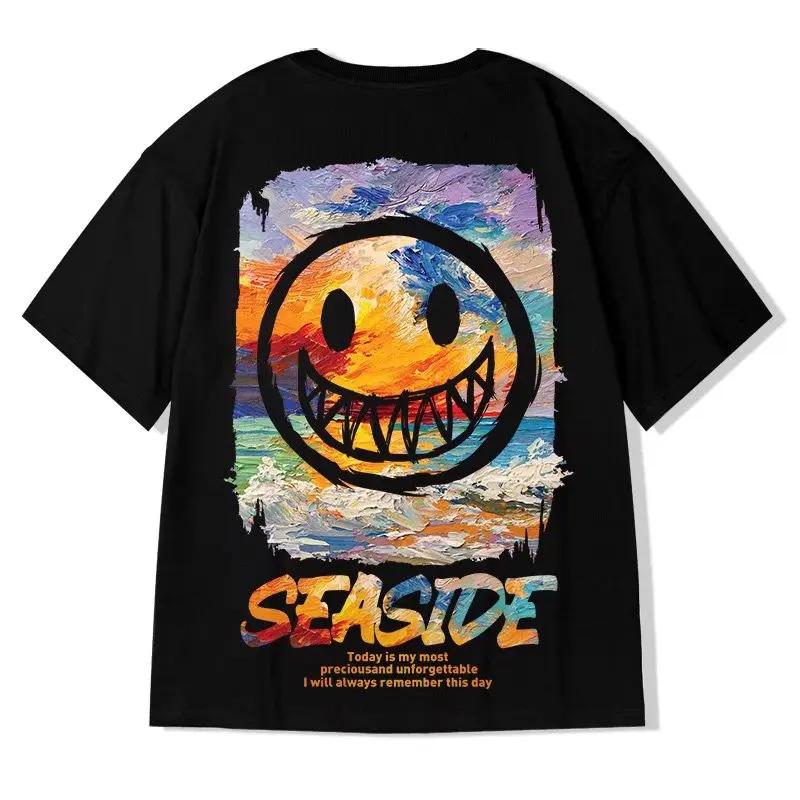 T-shirt ample 8XL tendance style vintage américain avec imprimé graffiti expressif, décontracté et d