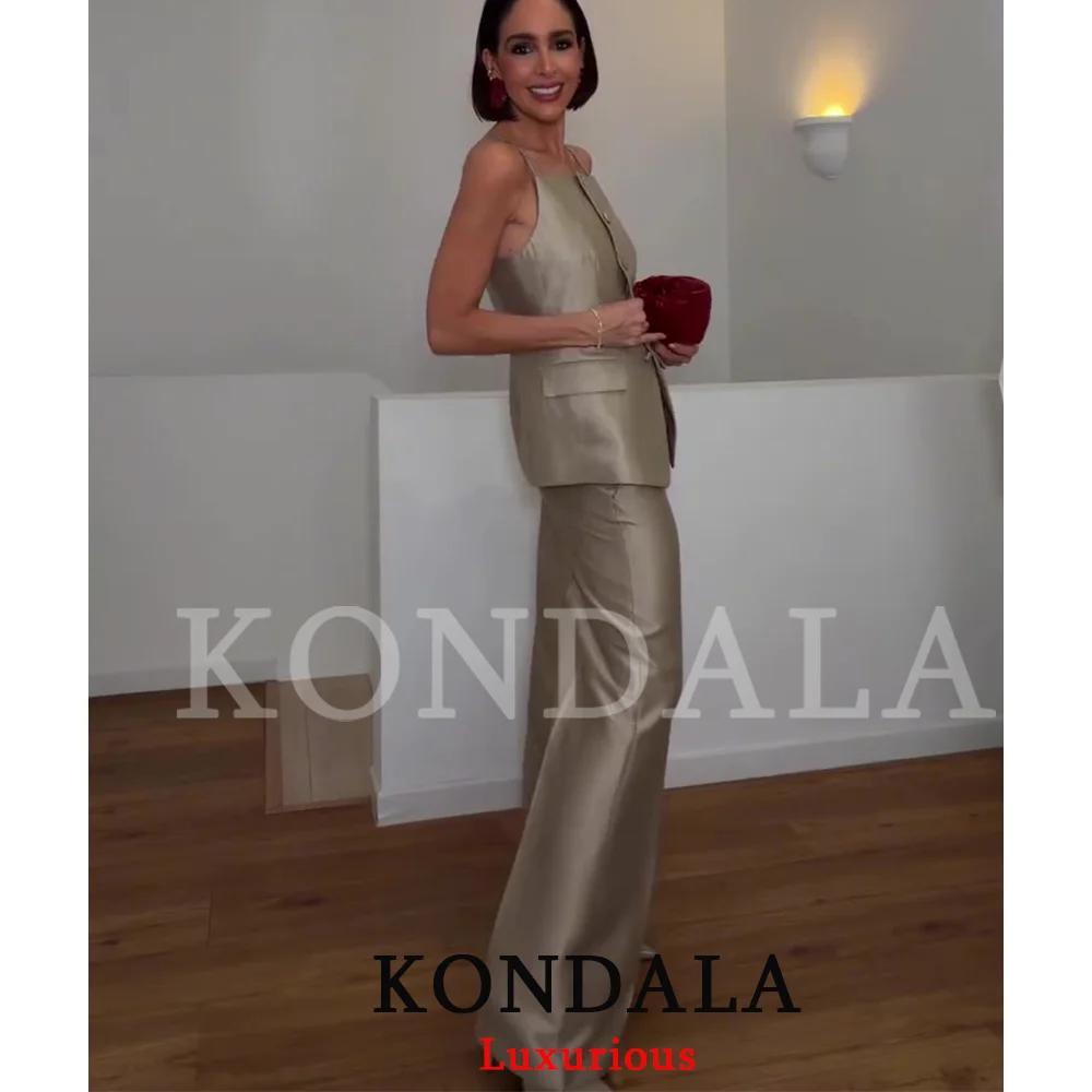 KONDALA Ensemble Chic Décontracté pour Femme : Haut Sans Manches à Boutonnage Simple et Pantalon Lon