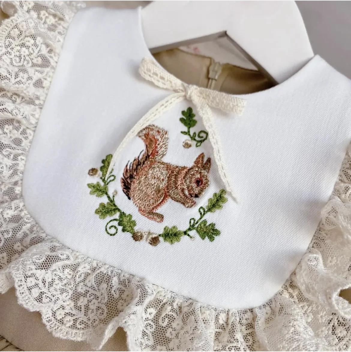 Robe de princesse Vintage kaki brodée d'écureuil pour bébé fille de 0 à 12 ans, pour photographie d'