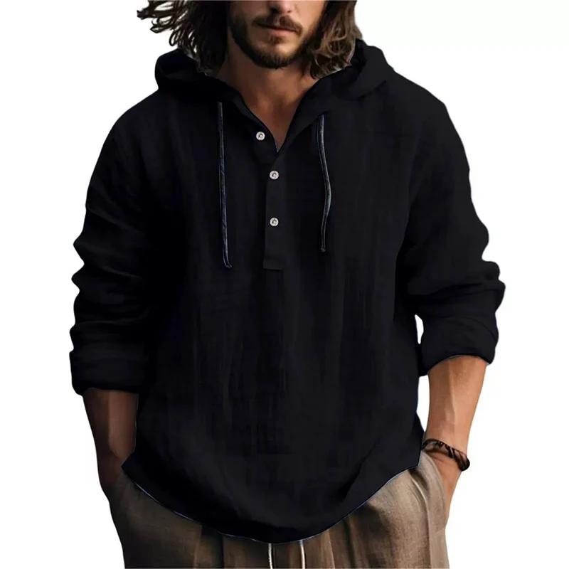 2025 nouveaux hommes blouse décontractée coton lin chemise hauts amples à manches longues t-shirt pr