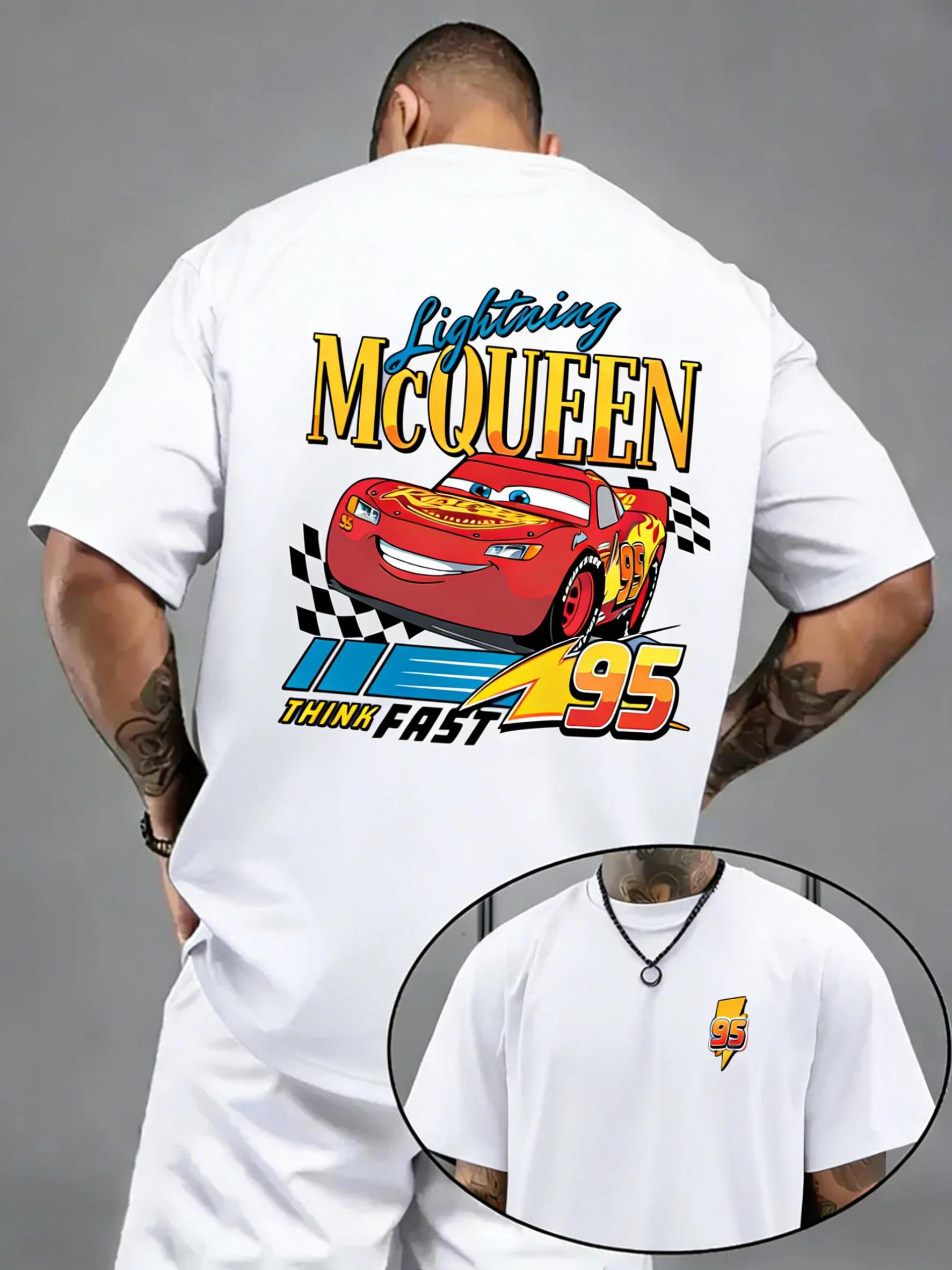 T-shirt imprimé Disney Cars Cartoon, nouveau style d'été pour hommes et femmes, style américain Stre