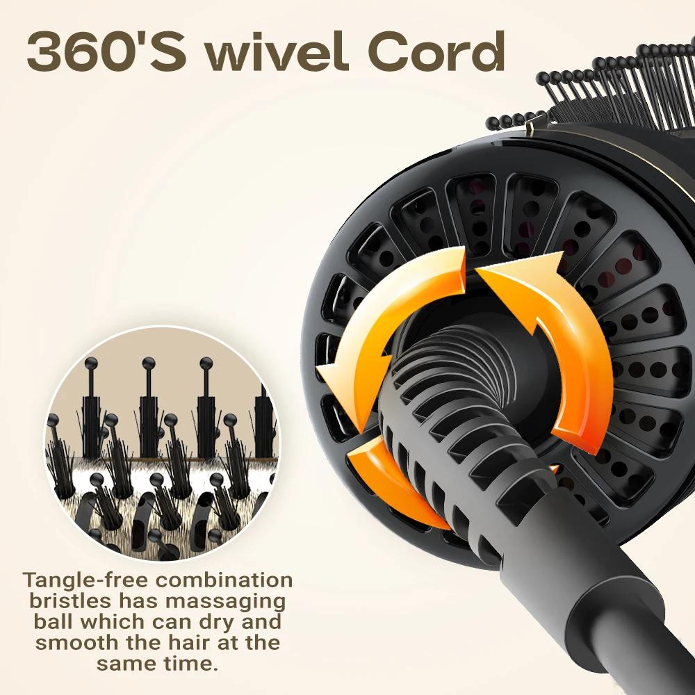 Brosse sèche-cheveux en un, brosse sèche-cheveux 4 en 1 avec seau ovale, mini brosse à air chaud pou