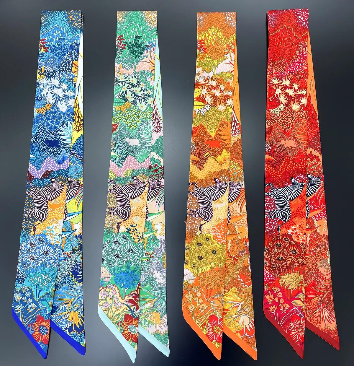 Foulard en soie de luxe pour femmes, Design de marque zèbre à fleurs, bandeau pour cheveux, à la mod