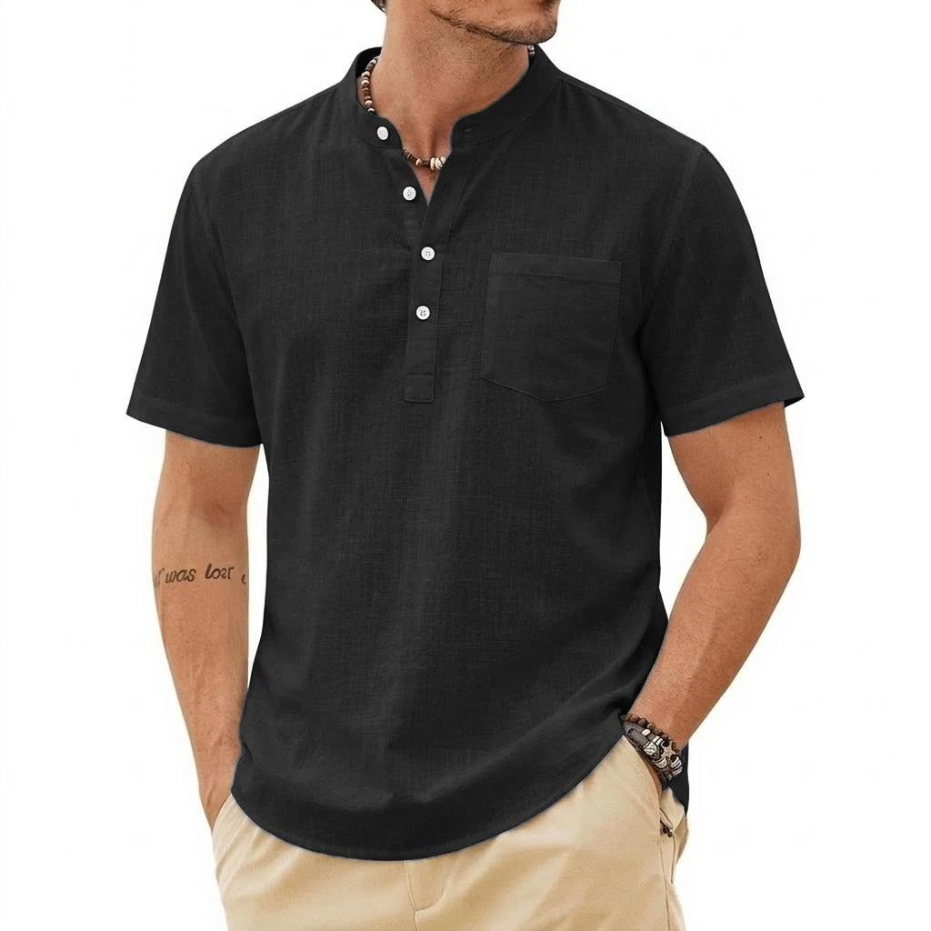 Chemise d'été décontractée pour homme à manches courtes, en lin de luxe uni, tendance, respirante, a