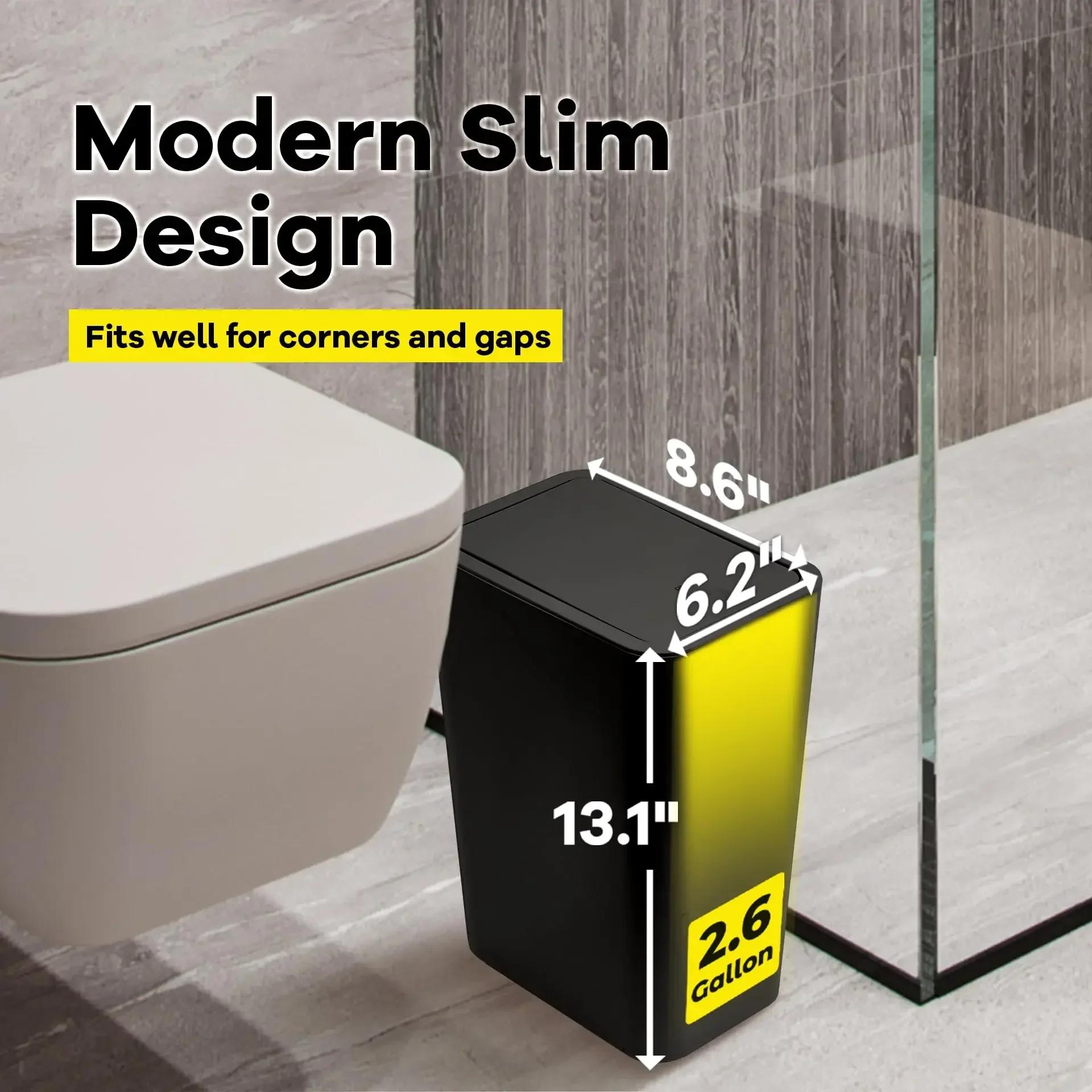 Poubelle de salle de bain 10L, petite poubelle avec couvercle supérieur à pression pour toilettes, c