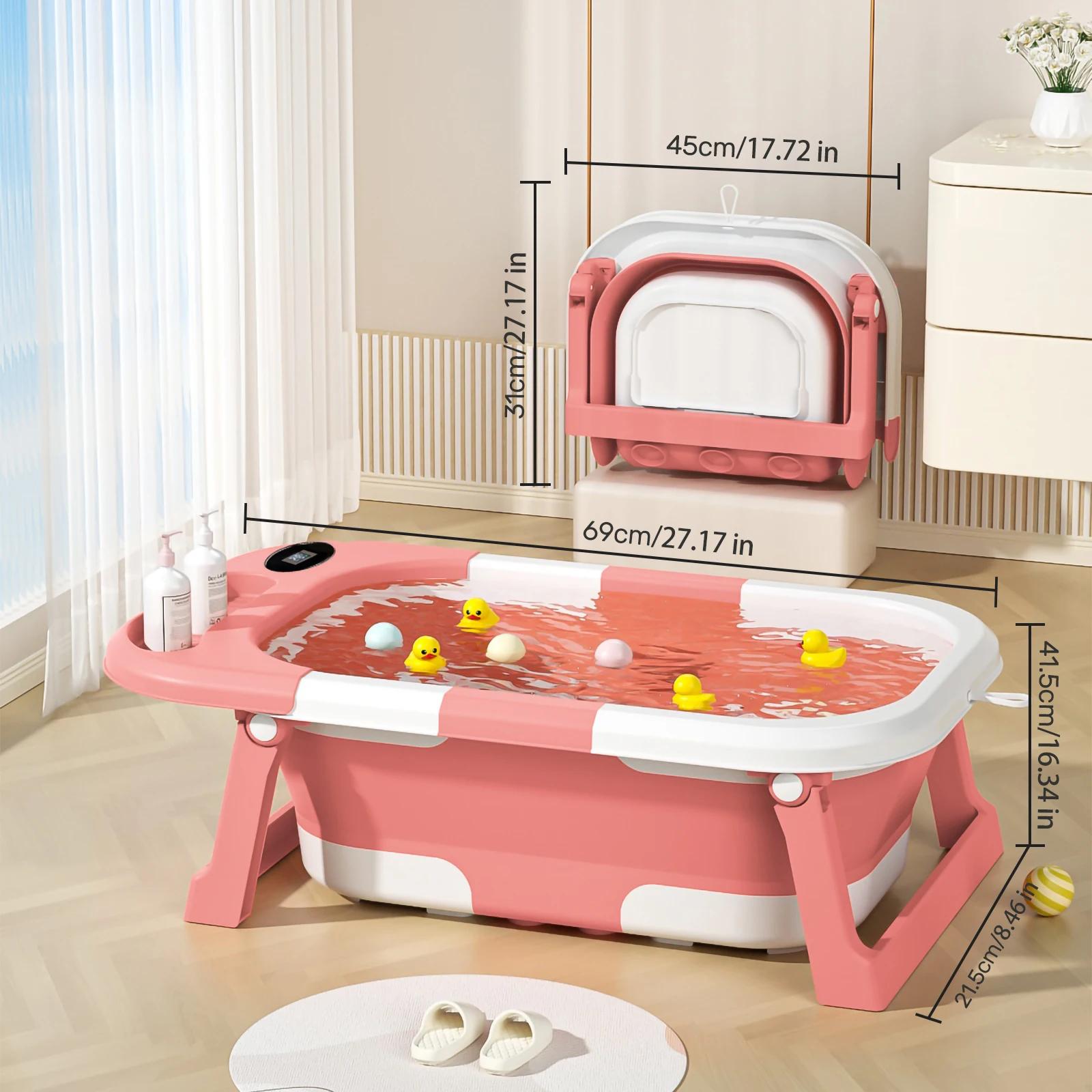 Baignoire pliable pour nouveau-né avec trou de vidange, baignoire pour tout-petits avec coussin soup