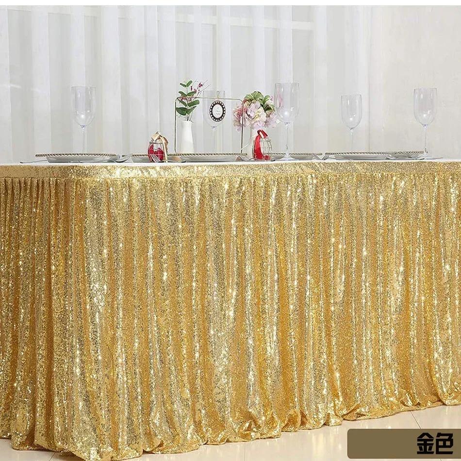 Jupe de Table à paillettes dorées, à volants plissés, pour Table ronde/rectangle/carrée, pour fête d