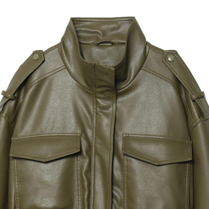 Veste femme veste simili cuir vert femme Demi-saison veste d'extérieur femme automne nouveau dans ma