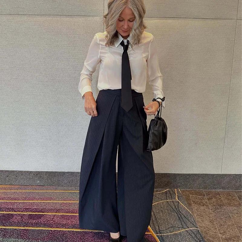 HXAO femmes pantalons Baggy pantalons larges pour femme minimaliste plissé rayure pantalons décontra