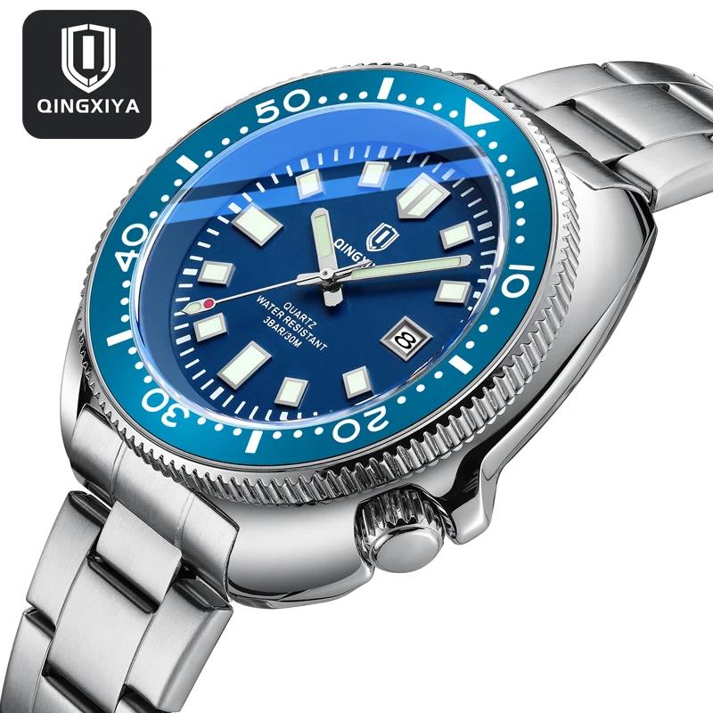 QINGXIYA Top marque de luxe hommes montres à Quartz de haute qualité bracelet en acier inoxydable ét