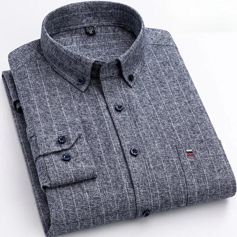 Chemise à carreaux en pur coton pour hommes, manches longues, coupe régulière, décontractée, surdime
