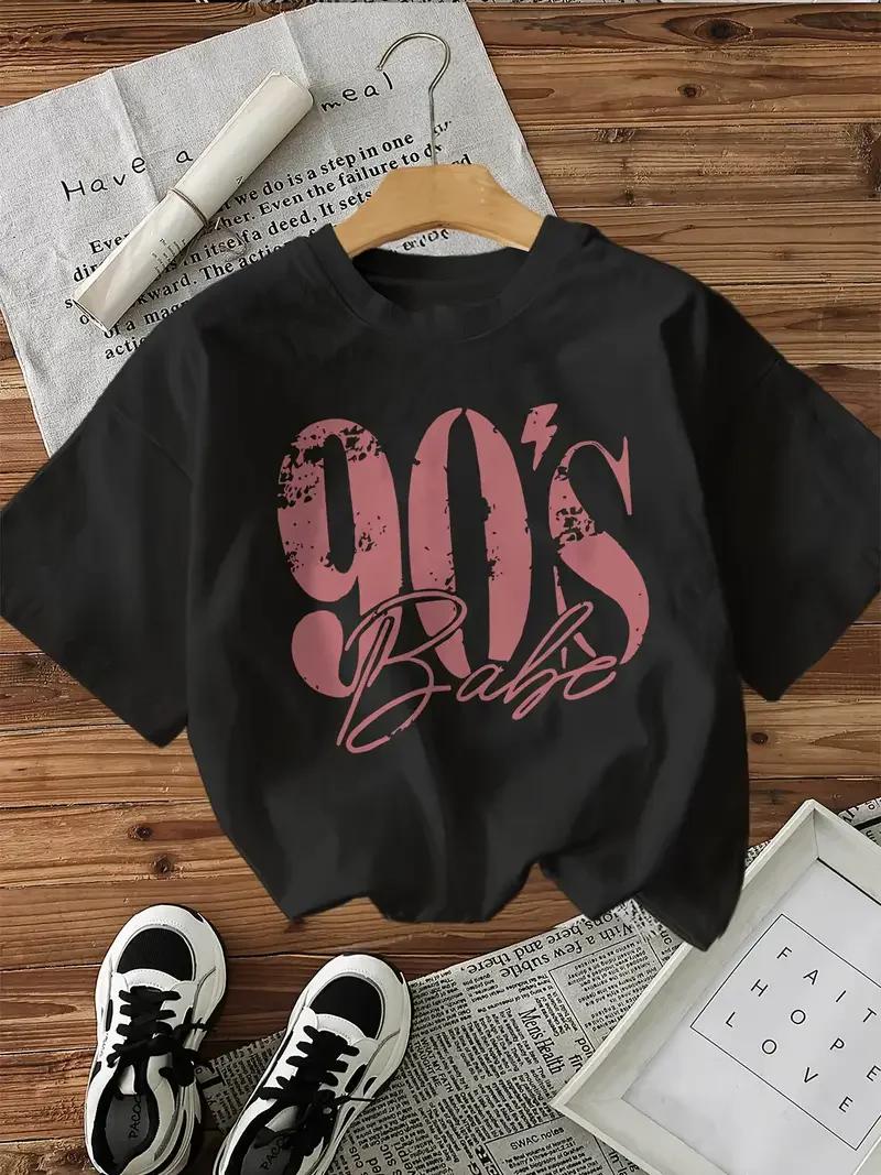 Lettre imprimée années 90 filles 100% coton graphique T-Shirts femmes T-Shirts hauts femmes vêtement