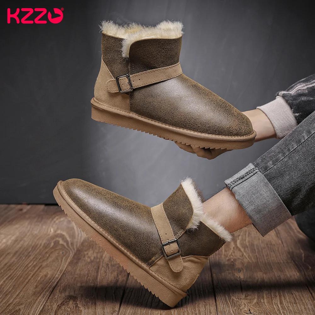 KZZO-Bottes de neige australiennes imperméables pour hommes, cuir de mouton, fourrure naturelle, dou