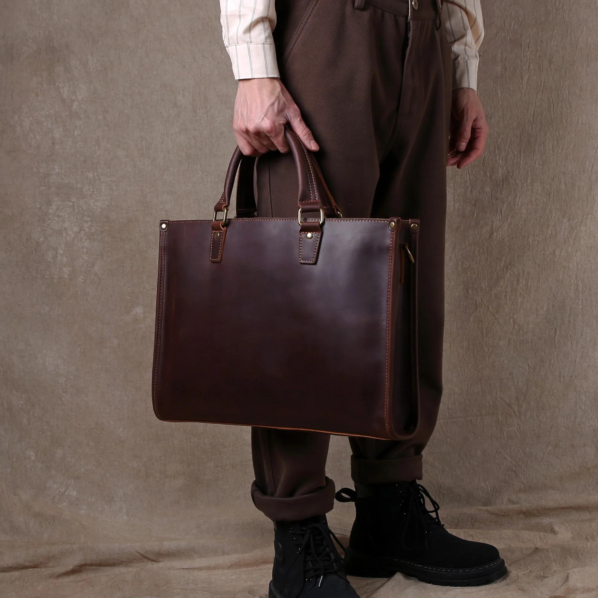 Baotou – sac à main en cuir pour hommes, Ultra-simple, de haute qualité, avec couche en cuir de vach