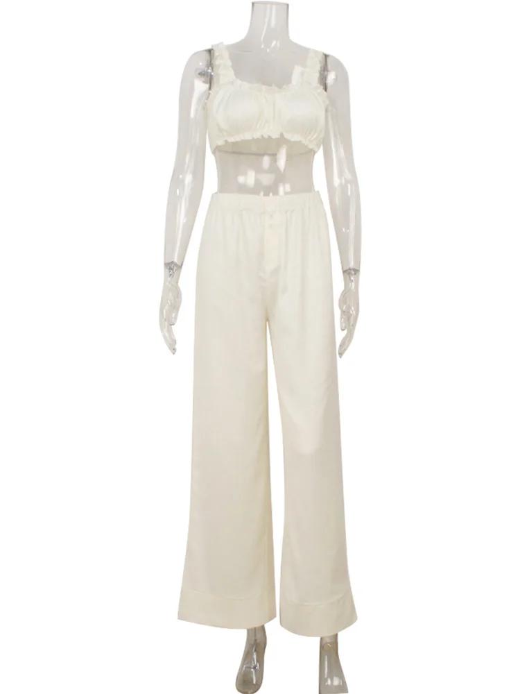 Ahagaga mode femmes ensembles costumes Camisole col en v profond sans manches 2 pièces (hauts courts