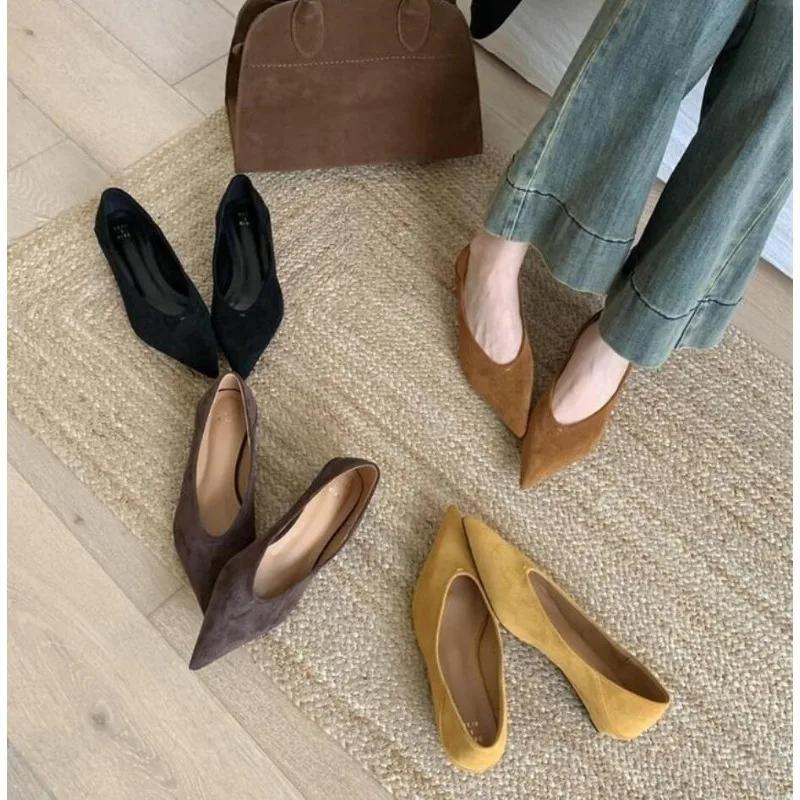 Escarpins de bureau Vintage à bout pointu pour femmes, chaussures élégantes à talons bas, pour fête 