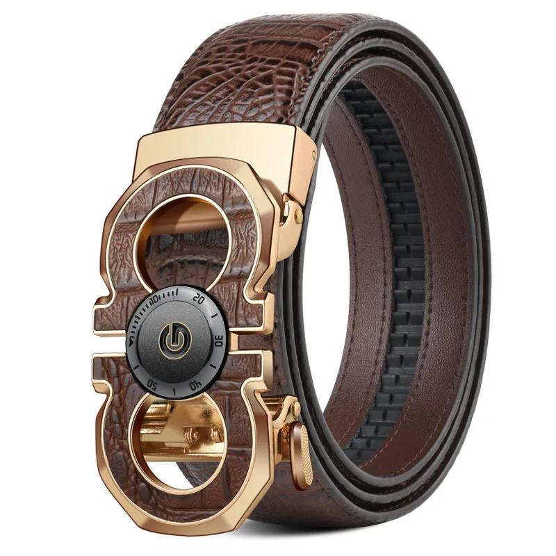 Ceinture élégante à boucle automatique pour hommes – Véritable motif carré texturé en faux, noir, de