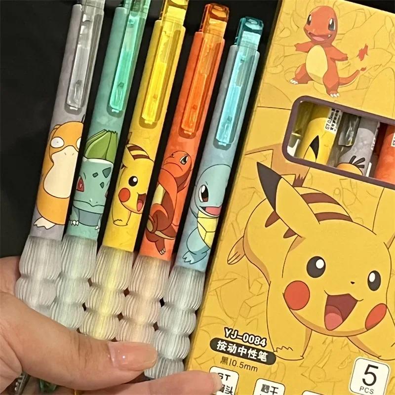 Ensemble de stylos Gel Pikachu, 5 pièces, stylo à bille Pokemon, stylo d'écriture imprimé de dessin 