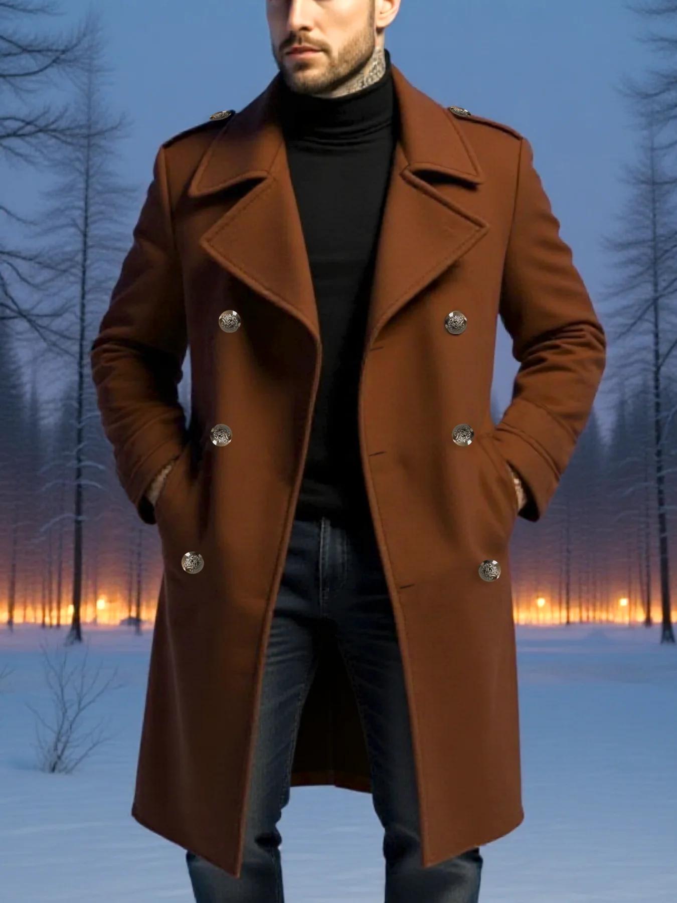 Pardessus d'hiver à double boutonnage pour hommes avec doublure épaisse, manteau chaud et Long de St