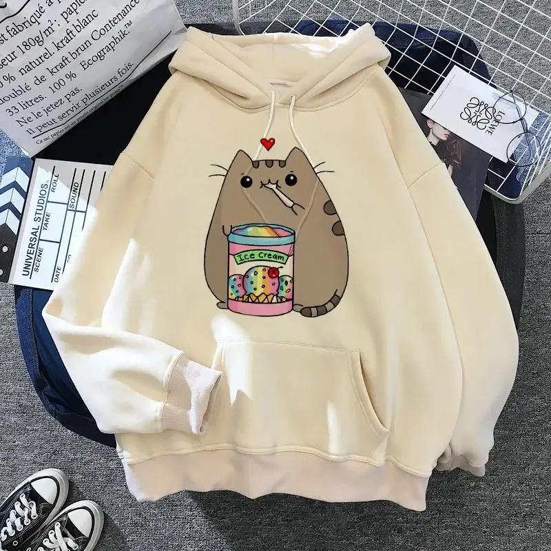 Sweat-shirt à capuche chat pour femmes, costume de dessin animé, style coréen Harajuku Kawai, surdim