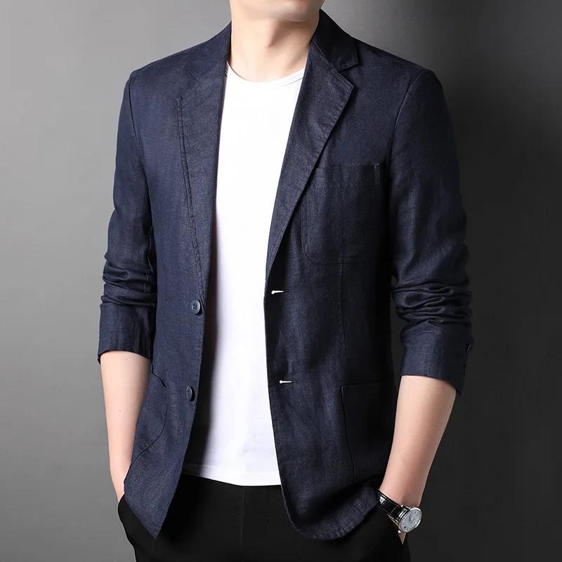 Costume en lin de haute qualité pour hommes, beau manteau fin pour hommes, composition de tissu, bla