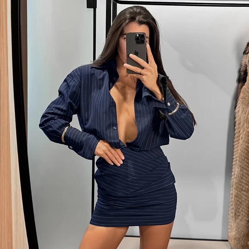 Linad élégant taille haute rayure chemise robe femmes 2025 rue Chic à manches longues robes minces f