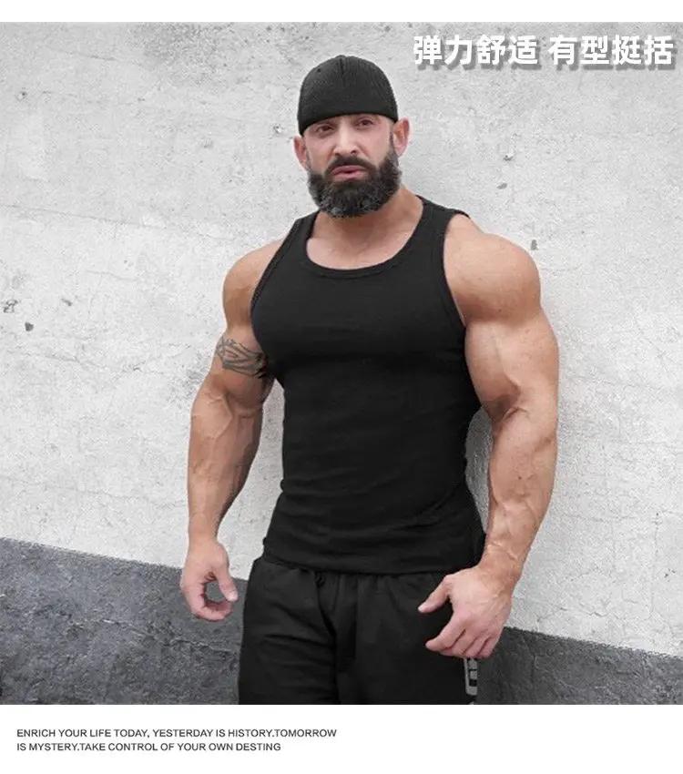 Débardeur de sport américain pour homme, moulant, élastique, séchage rapide, col rond, couleur unie,